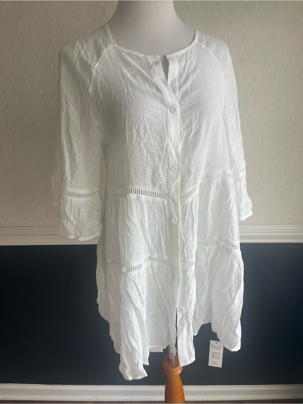 Cupshe White Ladder Cutout Tiered Cover Up Beach Shirt Dress Size M Resort - Picture 3 of 5